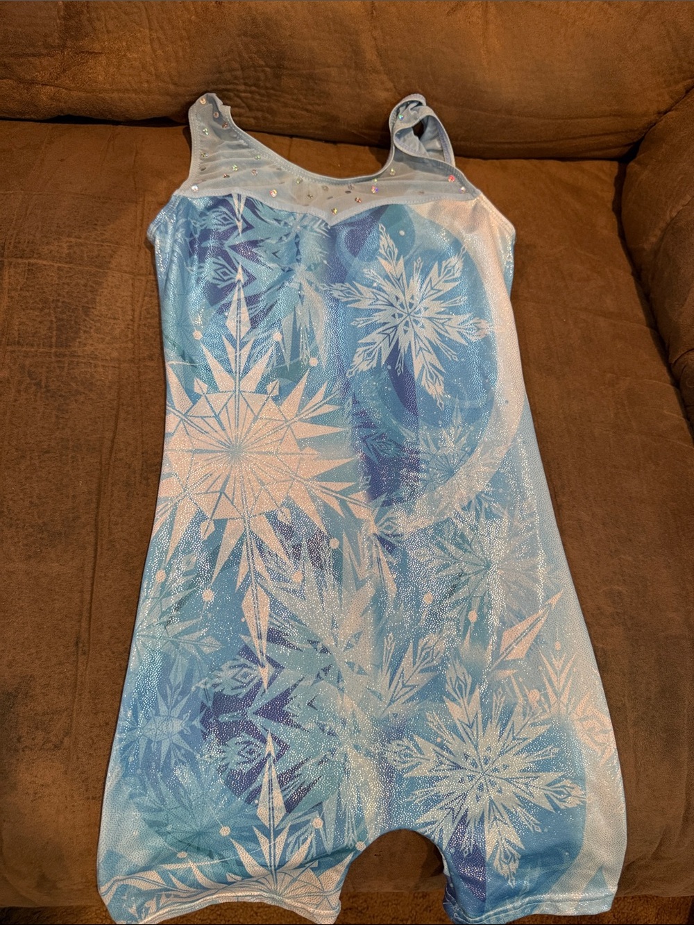 Sparkling Blue Snowflake Gymnastics Leotard Romper